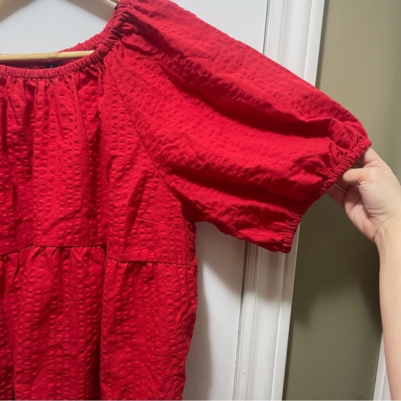 sz XL OLD NAVY babydoll puff sleeve textured top red - Picture 2 of 7